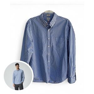J. Crew Secret Wash Shirt Large Classic Fit Organic Cotton Blue & White Checked